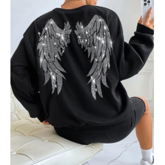 Tops - Luxe rhinestone angel wings sweatshirt